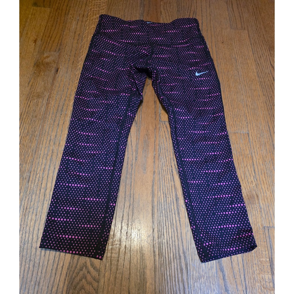Nike Dri-FIT Womens XS Pink Polka Dot Running Legging Cropped Performance Tights